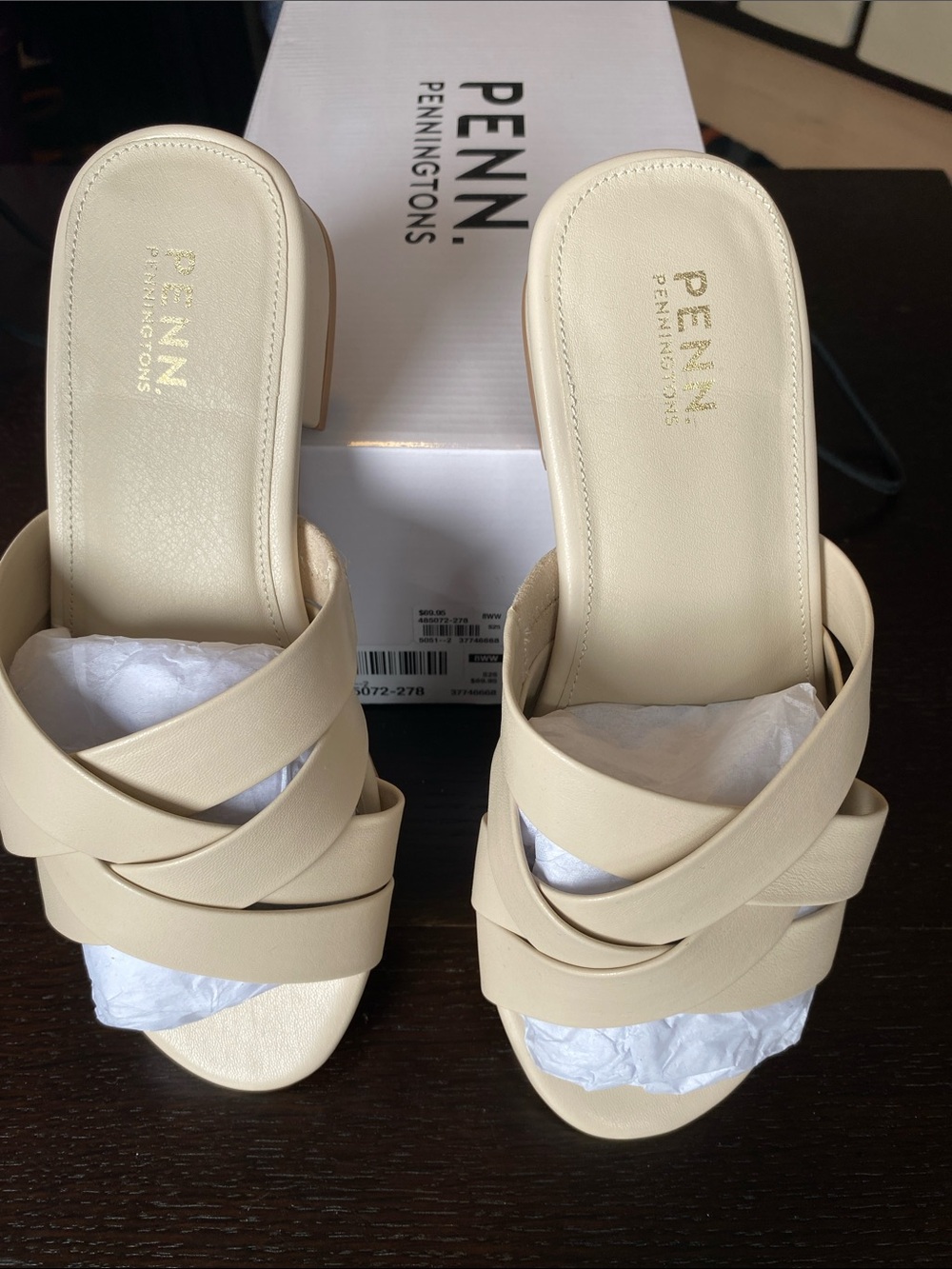 Penningtons Cream Crisscross Slide Mules NWT double wide size 8 soft low heel